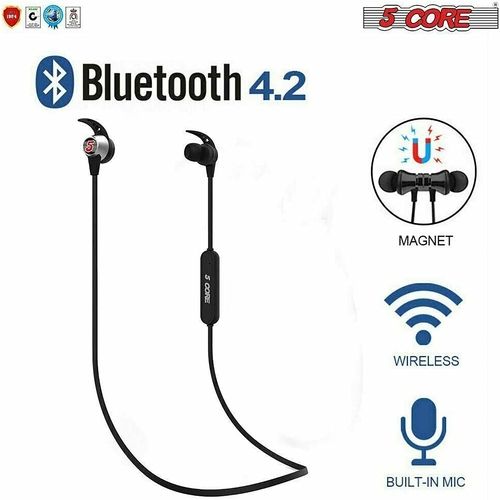 New 5 CORE Premium Bluetooth Earbuds Neckband Magnetic Bluetooth