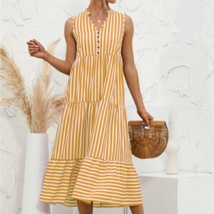 Stylish Fashion Casual Striped Patchwork Big Swing Midi Dresses