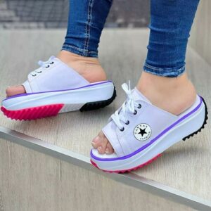 2022 New Casual Canvas Thick-soled Lace-up Womens Sandals Slippers
