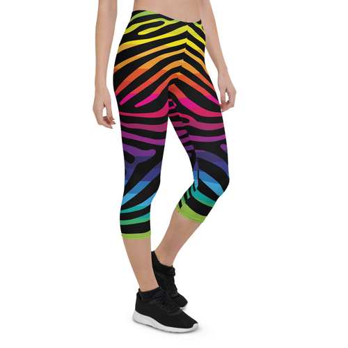 Rainbow Zebra Stripes Capri Leggings