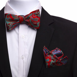 Elegant Men’s Multi Red And Green Silk Self Bow Tie