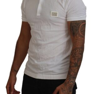 Original  Dolce & Gabbana White Logo Plaque Cotton Collar Polo T-shirt