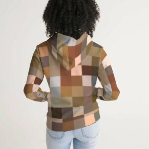 Trendy Womens Hoodie, Brown Multicolor Colorblock Pattern