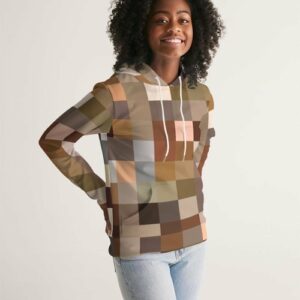Trendy Womens Hoodie, Brown Multicolor Colorblock Pattern