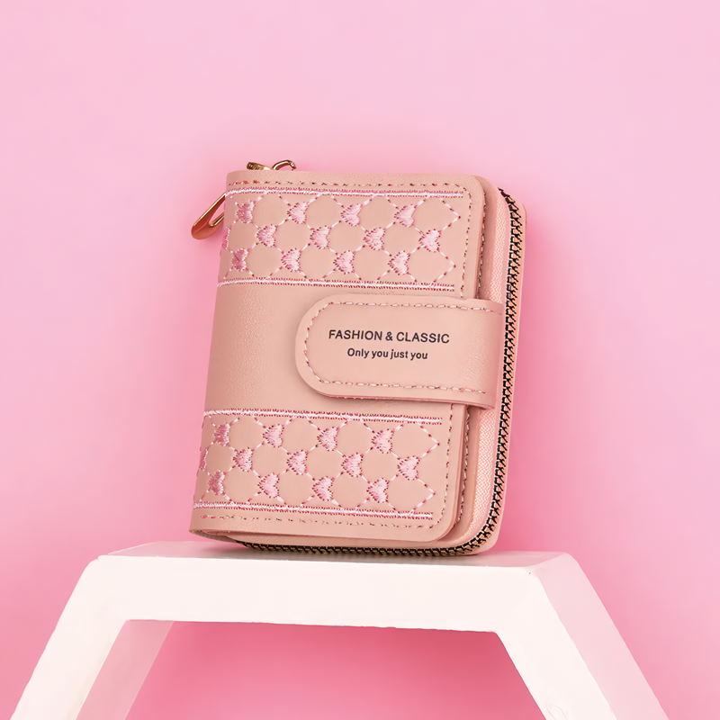 Embroidered Love Heart Compact Women’s Wallet with ID & Card Holder