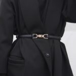 Elegant Skinny PU Leather Belt with Gold Buckle for Women