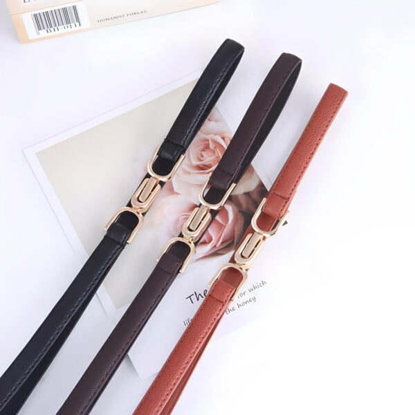 Elegant Skinny PU Leather Belt with Gold Buckle for Women