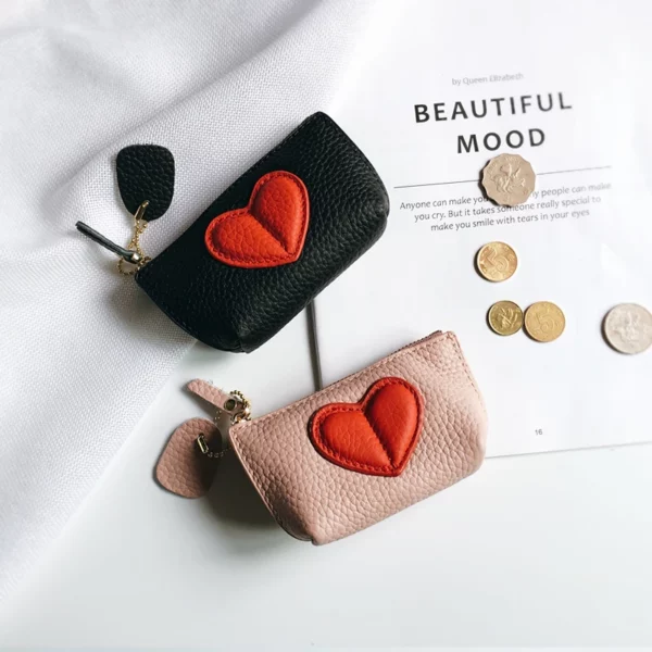 Genuine Leather Heart-Shaped Coin Purse & Key Holder - Image 3