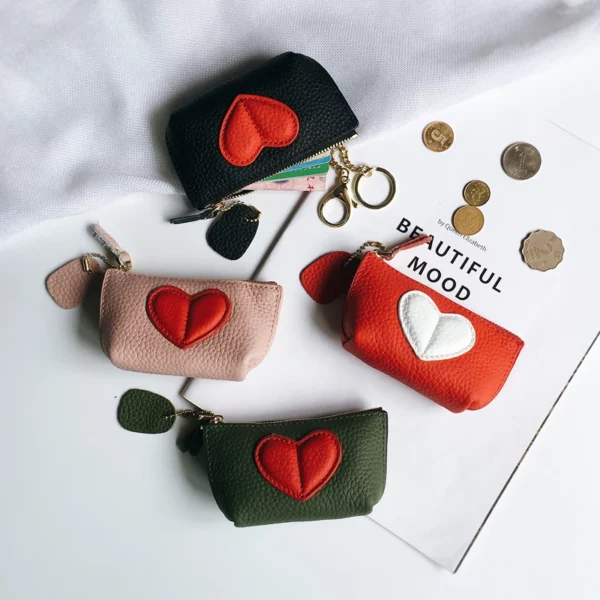 Genuine Leather Heart-Shaped Coin Purse & Key Holder - Image 2