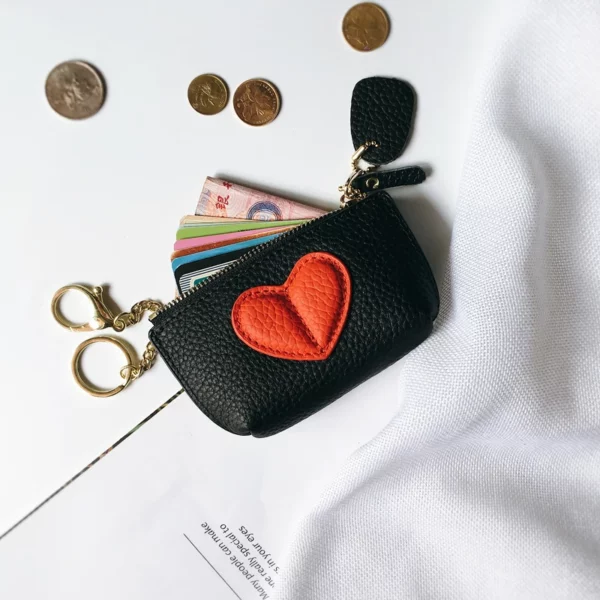 Genuine Leather Heart-Shaped Coin Purse & Key Holder - Image 4