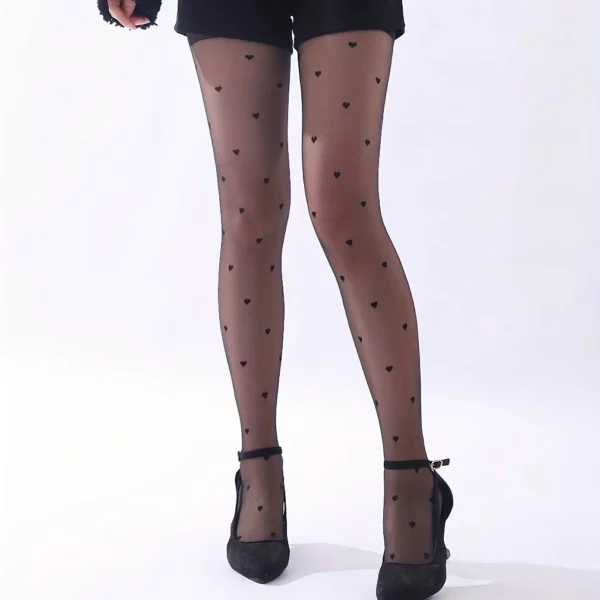 Ultra-Thin Heart Print High Waist Thigh-High Stockings for Women - Image 2