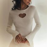 Heart Knit Hollow-Out Sweater with Flare Sleeves