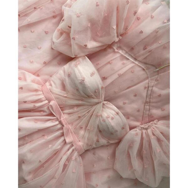 Pink Heart Tulle A-Line Prom Dress