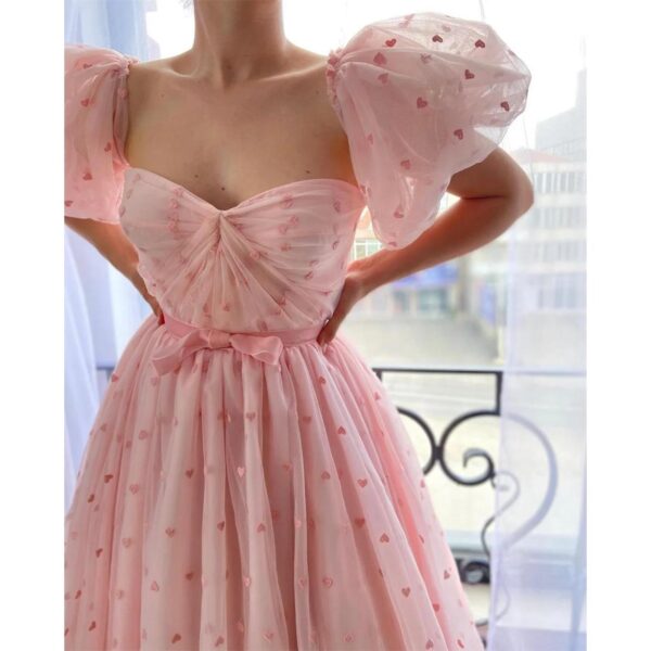 Pink Heart Tulle A-Line Prom Dress