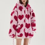 Harajuku Heart Print Plush Hooded Jacket