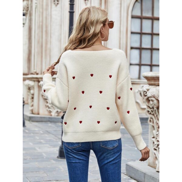 V Neck Embroidery Heart Sweater - Image 7