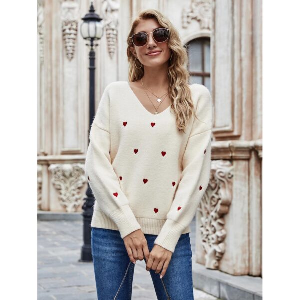 V Neck Embroidery Heart Sweater - Image 6