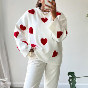 Women’s Embroidered Love Heart Knit Sweater