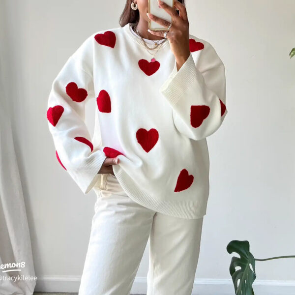 Women’s Embroidered Love Heart Knit Sweater
