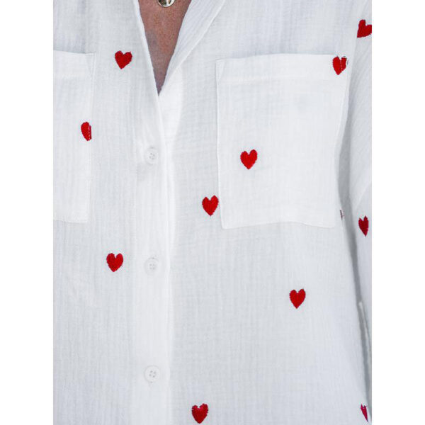 Cotton Embroidered Heart Long Sleeve Blouse