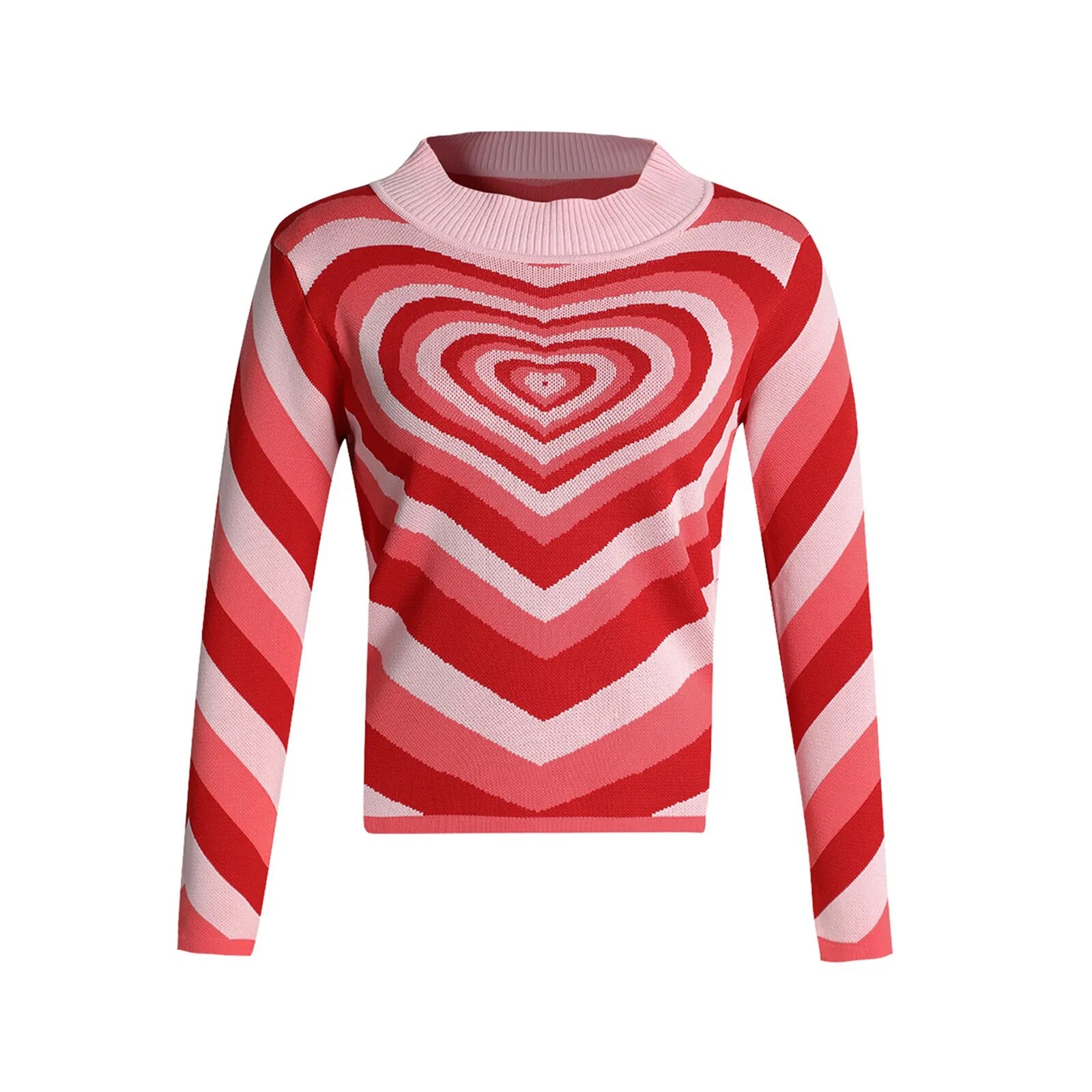 Colorful Heart Print Knit Turtleneck Sweater