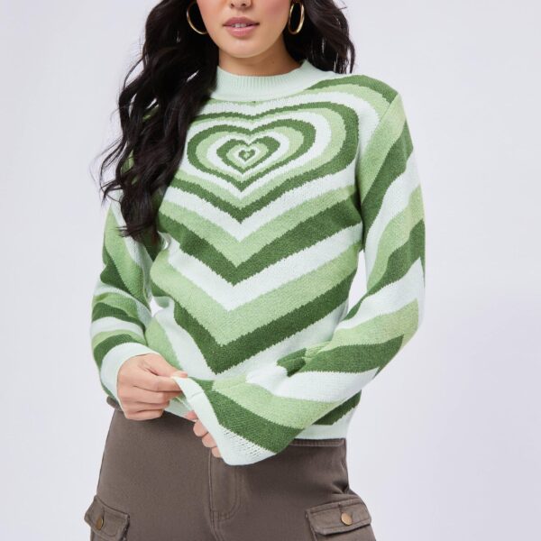 Colorful Heart Print Knit Turtleneck Sweater
