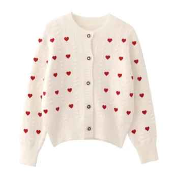 Embroidered Heart V-Neck Cardigan