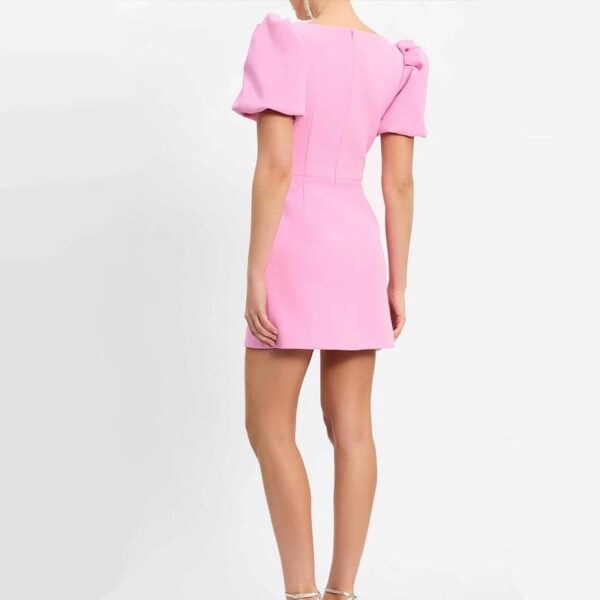 Pink Sequin Heart Puff Sleeve Mini Dress