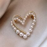 Elegant Double Layer Heart Brooch with Rhinestone & Imitation Pearl