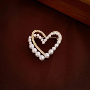 Elegant Double Layer Heart Brooch with Rhinestone & Imitation Pearl