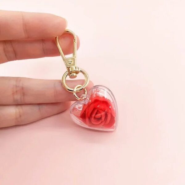 Romantic Heart Shaped Rose Pendant Keychain