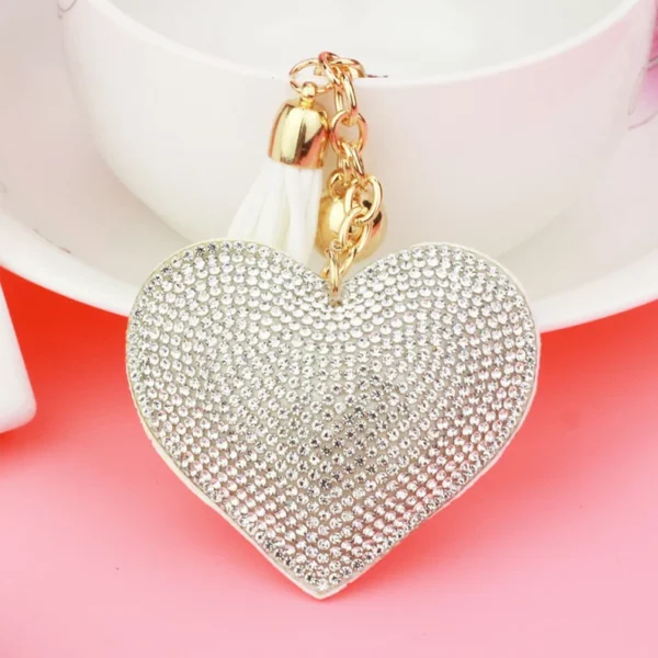 Colorful Heart Rhinestone Keychain with Tassel for Women