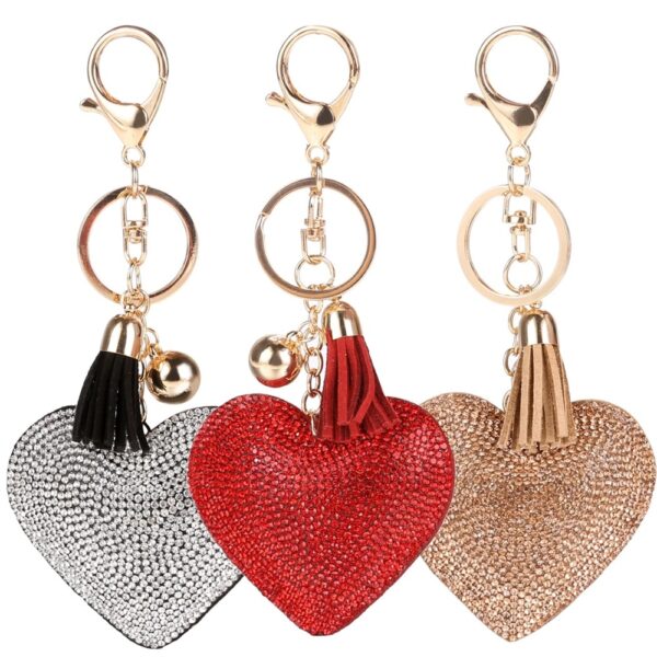 Colorful Heart Rhinestone Keychain with Tassel for Women