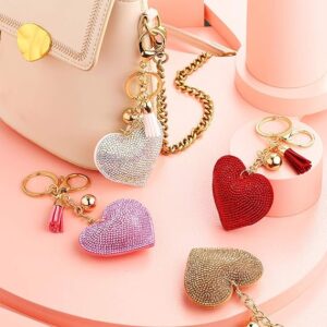 Colorful Heart Rhinestone Keychain with Tassel for Women
