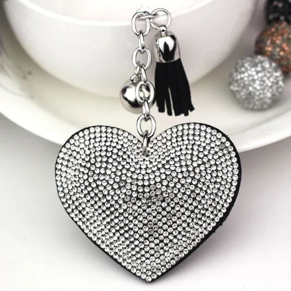 Colorful Heart Rhinestone Keychain with Tassel for Women