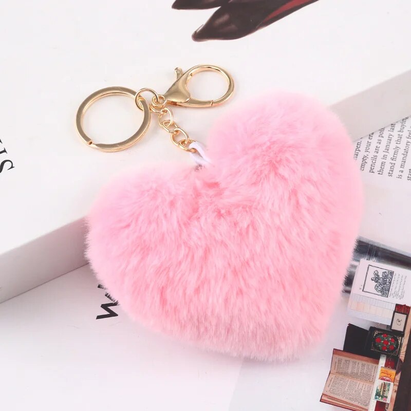 Cute Heart Keychain Pom Pom