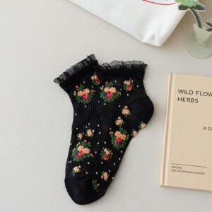 Harajuku Retro Floral Embroidered Lace Ruffle Socks