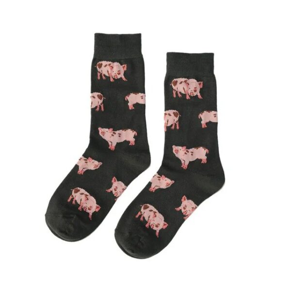 Charming Pink Piglet Cotton Crew Socks for Women