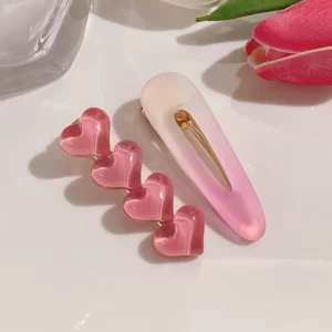 Pink Gradient Love Heart Hairpin Set