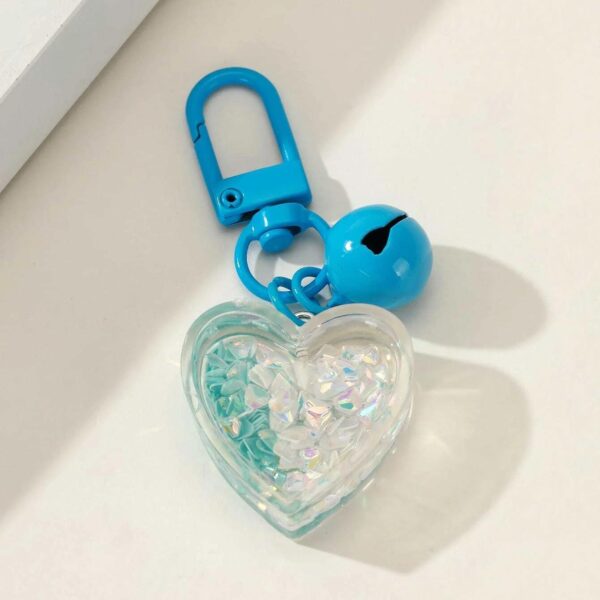 Glitter Heart-Shaped Resin Keychain with Bell