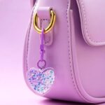 Glitter Heart-Shaped Resin Keychain with Bell