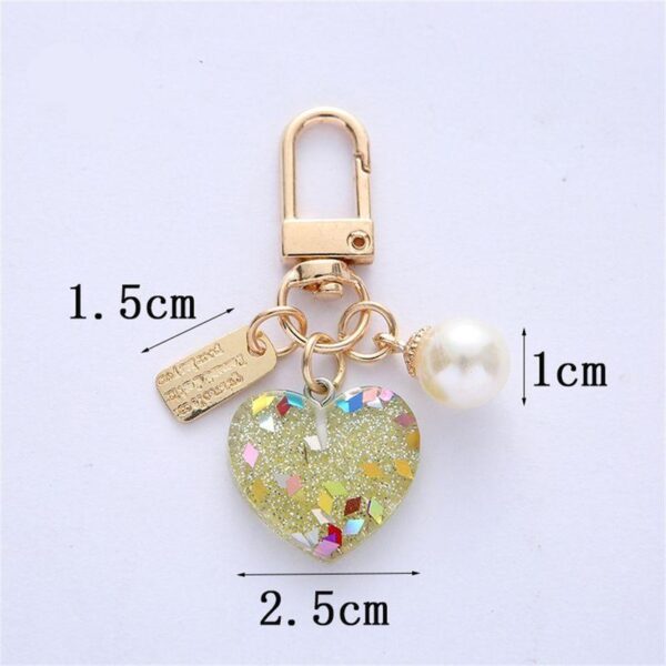 Colorful Sequin Heart Keychain with Sweet Pearl & Metal Tag
