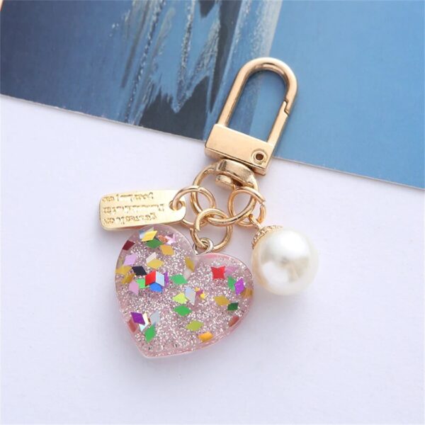 Colorful Sequin Heart Keychain with Sweet Pearl & Metal Tag