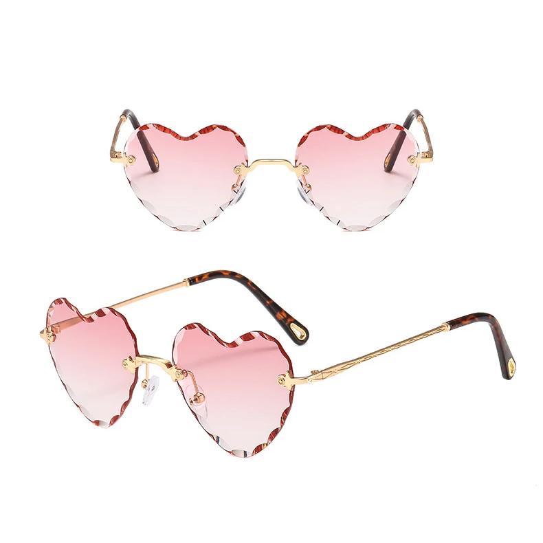 Colorful Rimless Heart-Shaped Sunglasses for Women