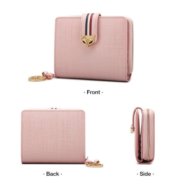 Split Leather Short Wallet with Zipper & Pendant for Women