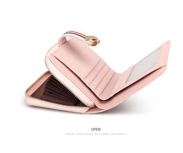 Split Leather Short Wallet with Zipper & Pendant for Women