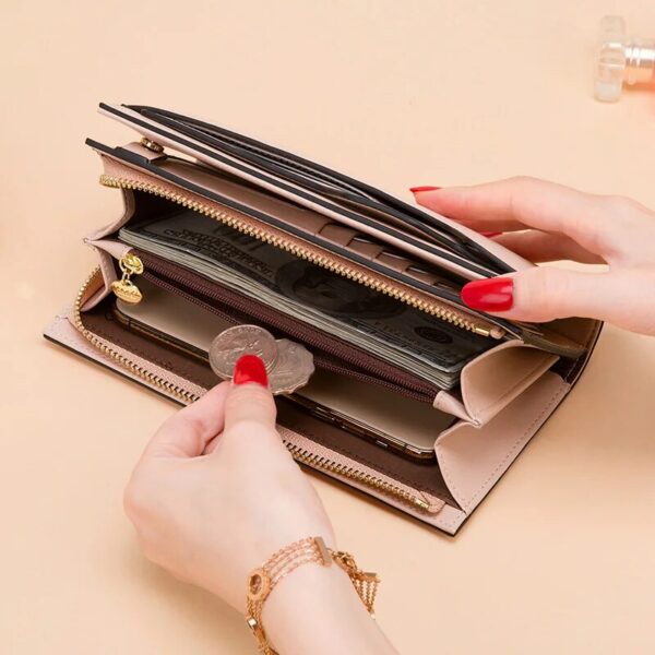 Soft Leather Long Envelope Wallet with Fashion Bandage