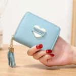 Heart Pattern Leather Mini Wallet with Tassel Zipper