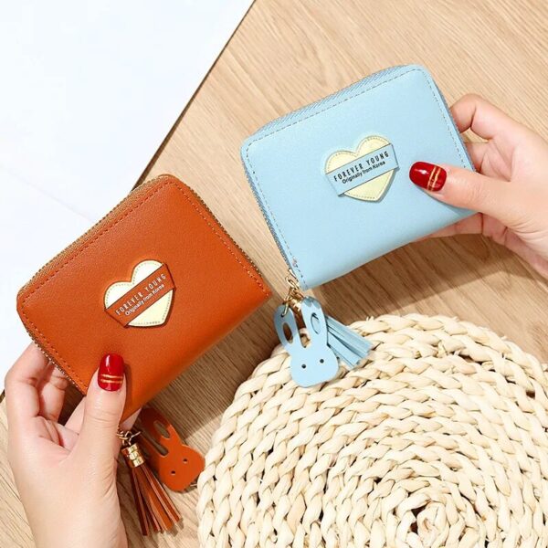 Heart Pattern Leather Mini Wallet with Tassel Zipper