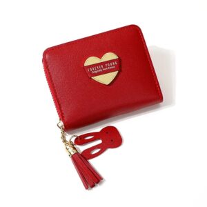 Heart Pattern Leather Mini Wallet with Tassel Zipper